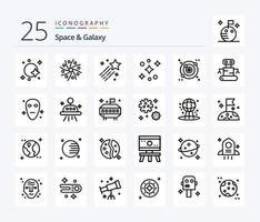 paquete de iconos de 25 líneas de espacio y galaxia que incluye galaxia. espacio. espacio. galaxia. espacio vector