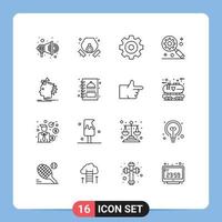 User Interface Pack of 16 Basic Outlines of process imagine detail imaginative internet marketing Editable Vector Design Elements