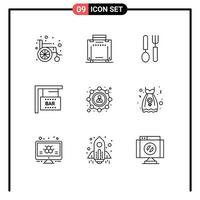 paquete de iconos de vector de stock de 9 signos y símbolos de línea para compartir ropa elementos de diseño de vector editable de plato seo vacaciones