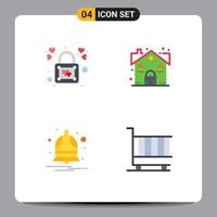 4 iconos planos universales establecidos para aplicaciones web y móviles notificación de corazón candado alarma real elementos de diseño vectorial editables vector