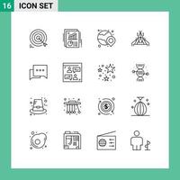 16 iconos creativos signos y símbolos modernos de chat camping informe tiendas de campaña elementos de diseño vectorial editables vector