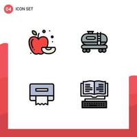 Mobile Interface Filledline Flat Color Set of 4 Pictograms of apple book oil cleaning knowledge Editable Vector Design Elements