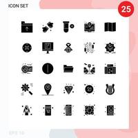 Pack of 25 Modern Solid Glyphs Signs and Symbols for Web Print Media such as map monitor add light bulb document Editable Vector Design Elements