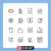 Set of 16 Modern UI Icons Symbols Signs for boat soup lightbulb bowl finance Editable Vector Design Elements