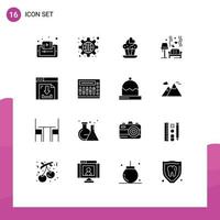 Set of 16 Commercial Solid Glyphs pack for wedding love public sofa love Editable Vector Design Elements