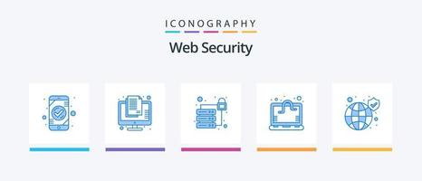 paquete de iconos azul 5 de seguridad web que incluye global. gusano informático información. Virus de computadora. servidor. diseño de iconos creativos vector