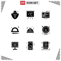 Mobile Interface Solid Glyph Set of 9 Pictograms of labour helmet edit day ruler Editable Vector Design Elements