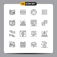 User Interface Pack of 16 Basic Outlines of screen write ball text list Editable Vector Design Elements