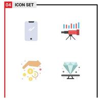 Group of 4 Modern Flat Icons Set for phone market android business vision Editable Vector Design Elements