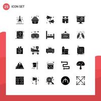 Editable Vector Line Pack of 25 Simple Solid Glyphs of website content speaker information beach Editable Vector Design Elements