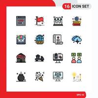 Universal Icon Symbols Group of 16 Modern Flat Color Filled Lines of balloon geography chemistry education test Editable Creative Vector Design Elements