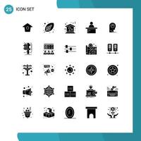 Set of 25 Vector Solid Glyphs on Grid for man human home teacher podium Editable Vector Design Elements