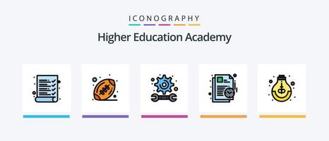 la línea de la academia llenó el paquete de 5 iconos, incluido el deporte. americano. Arte. educación. notas diseño de iconos creativos vector