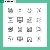 Set of 16 Vector Outlines on Grid for computers kitchen document food balance balance Editable Vector Design Elements