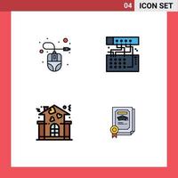 grupo de 4 signos y símbolos de colores planos de línea de relleno para el dispositivo de ratón de la familia de computadoras aman los elementos de diseño de vectores editables