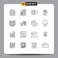 Group of 16 Outlines Signs and Symbols for head concentration home arrow food Editable Vector Design Elements