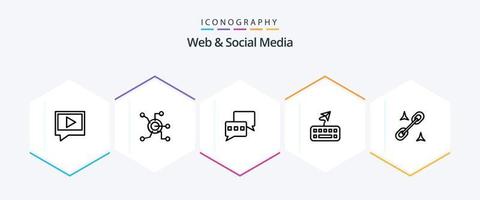 paquete de iconos de 25 líneas web y redes sociales que incluye tipo. adjuntar . círculo . chat vector