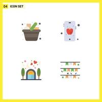 4 Universal Flat Icon Signs Symbols of cart house kitchen apple lover Editable Vector Design Elements