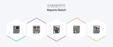 Reports Sketch 25 FilledLine icon pack including document. analytics. paper. report. page vector