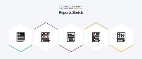 Informes Sketch 25 paquete de iconos de línea completa que incluye el documento. analítica. papel. informe. página vector