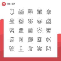 Pack of 25 Modern Lines Signs and Symbols for Web Print Media such as connection snow html snowflake christmas Editable Vector Design Elements