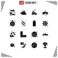 Pack of 16 Modern Solid Glyphs Signs and Symbols for Web Print Media such as alarm clock car gamepad wireless Editable Vector Design Elements