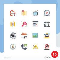 16 Universal Flat Color Signs Symbols of tetris tv location hotel compass Editable Pack of Creative Vector Design Elements