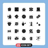 Group of 25 Modern Solid Glyphs Set for shipping factory candle delivery bio Editable Vector Design Elements