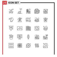 Pack of 25 Modern Lines Signs and Symbols for Web Print Media such as presentation task business planning list Editable Vector Design Elements