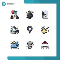 Pictogram Set of 9 Simple Filledline Flat Colors of map geo location notepad dissucation chat Editable Vector Design Elements