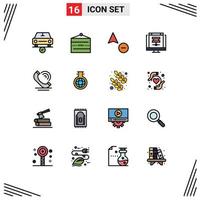 Modern Set of 16 Flat Color Filled Lines Pictograph of sever database restaurant data cursor Editable Creative Vector Design Elements