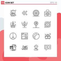 Group of 16 Modern Outlines Set for compass architect seo ic medical kit Editable Vector Design Elements