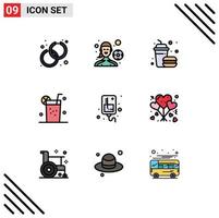 9 iconos creativos signos y símbolos modernos de infusión verano hamburguesa jugo fruta elementos de diseño vectorial editables vector