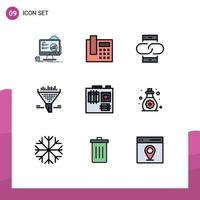 User Interface Pack of 9 Basic Filledline Flat Colors of computer funnel contact data mobile Editable Vector Design Elements