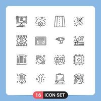 Group of 16 Outlines Signs and Symbols for watch cash digital money hand Editable Vector Design Elements