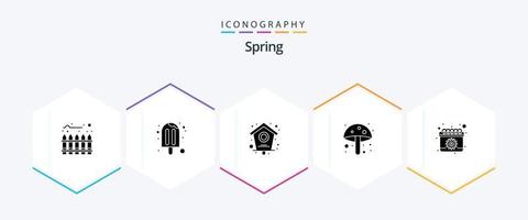 Spring 25 Glyph icon pack including easter. summer. bird. mushroom. amanita vector