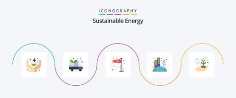 Sustainable Energy Flat 5 Icon Pack Including environment. wind. direction. solar. energy vector