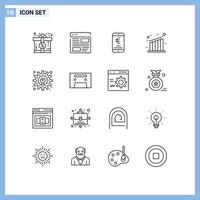 Set of 16 Modern UI Icons Symbols Signs for development tool growth page business online Editable Vector Design Elements