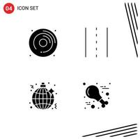 Pack of 4 creative Solid Glyphs of cd disco hobby lines night Editable Vector Design Elements