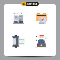 Set of 4 Modern UI Icons Symbols Signs for art film textbook new roll Editable Vector Design Elements