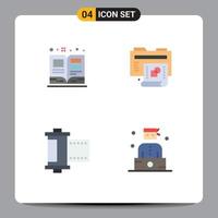 conjunto de 4 iconos de interfaz de usuario modernos signos de símbolos para libros de texto de películas de arte nuevos elementos de diseño vectorial editables en rollo vector