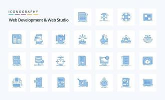 25 paquete de iconos azules de desarrollo web y estudio web vector