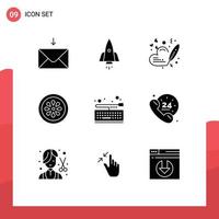 Mobile Interface Solid Glyph Set of 9 Pictograms of board lemon heart food drink Editable Vector Design Elements