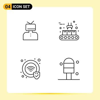 4 User Interface Line Pack of modern Signs and Symbols of affirmation protection happy conveyor belt wifi Editable Vector Design Elements