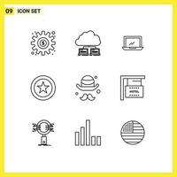 Set of 9 Vector Outlines on Grid for avatar coin data star hardware Editable Vector Design Elements