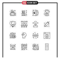 Pack of 16 creative Outlines of balloons google finance drive global Editable Vector Design Elements