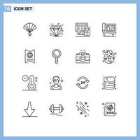 Set of 16 Modern UI Icons Symbols Signs for engineer construction shopping building calculatre Editable Vector Design Elements