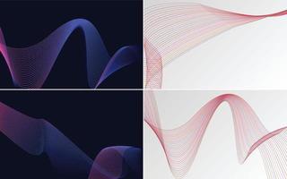 Set of 4 geometric wave pattern background Abstract waving line vector