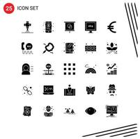 Modern Set of 25 Solid Glyphs Pictograph of finance currency device hd aspect ratio Editable Vector Design Elements