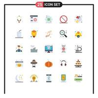 Mobile Interface Flat Color Set of 25 Pictograms of stop cancel management block application Editable Vector Design Elements